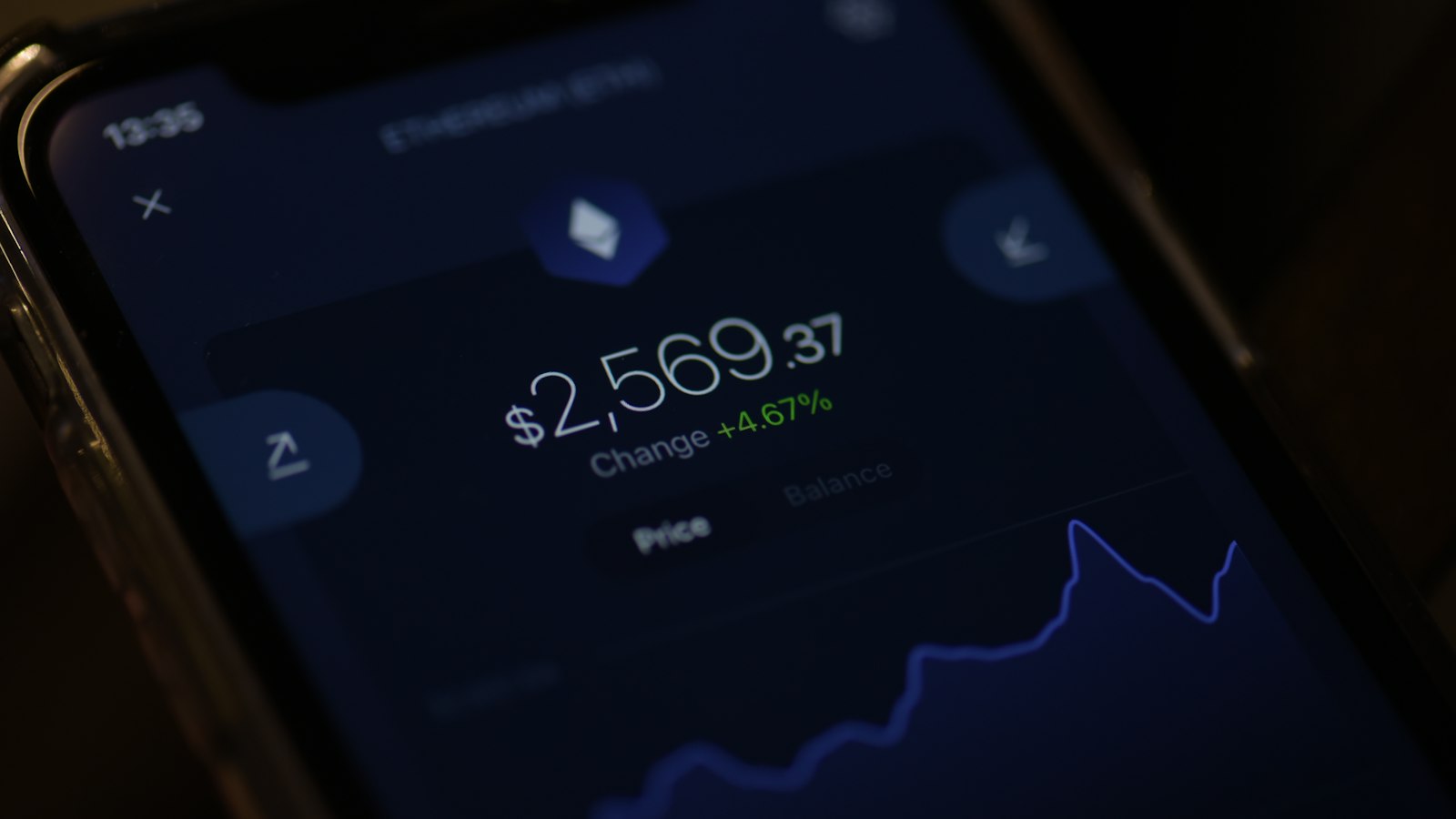Phone showing a crypto wallet balance